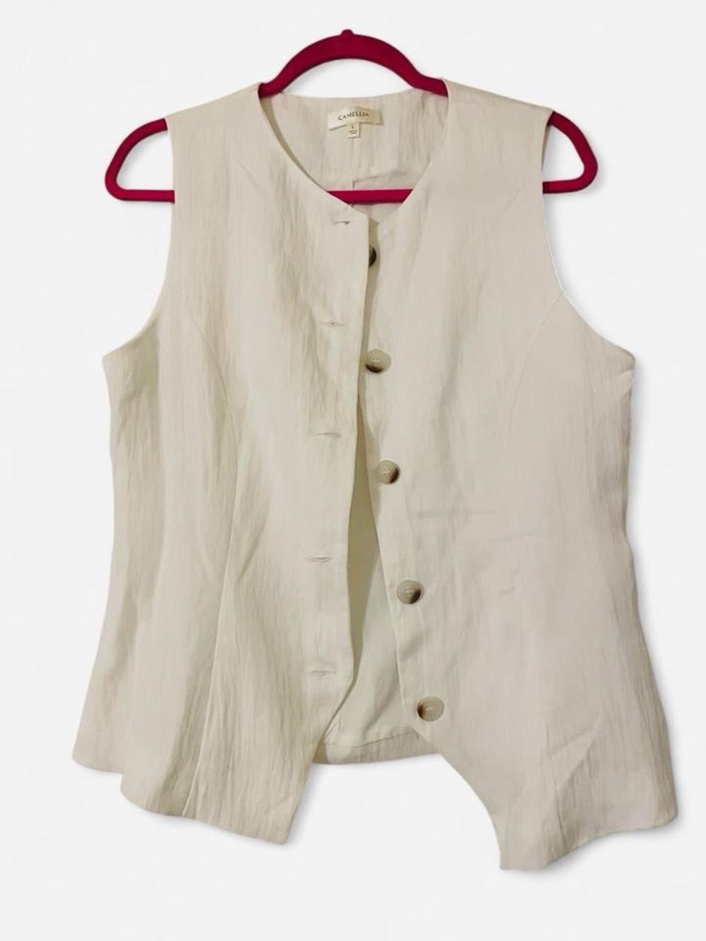 NWOT Camellia White Tencel Rayon Blend Button Up Tailored Vest L